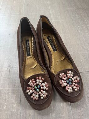 Beverly Feldman Women's Brown Floral Flats Loafer Shoe Sz 8